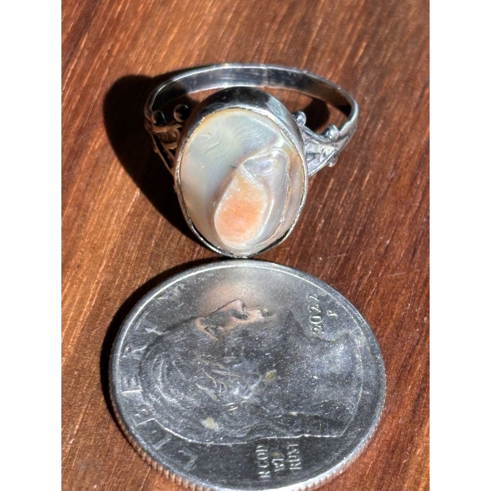 Antique Art Deco Sterling Blister Pearl Ring Size 7 - Picture 9 of 9